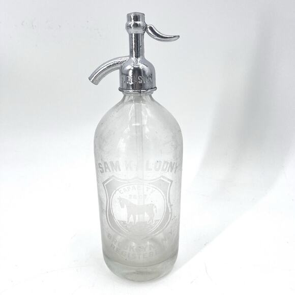 Rare Vintage Sam Kalodny Brooklyn NY Glass Soda Water Siphon Bottle - Picture 1 of 7